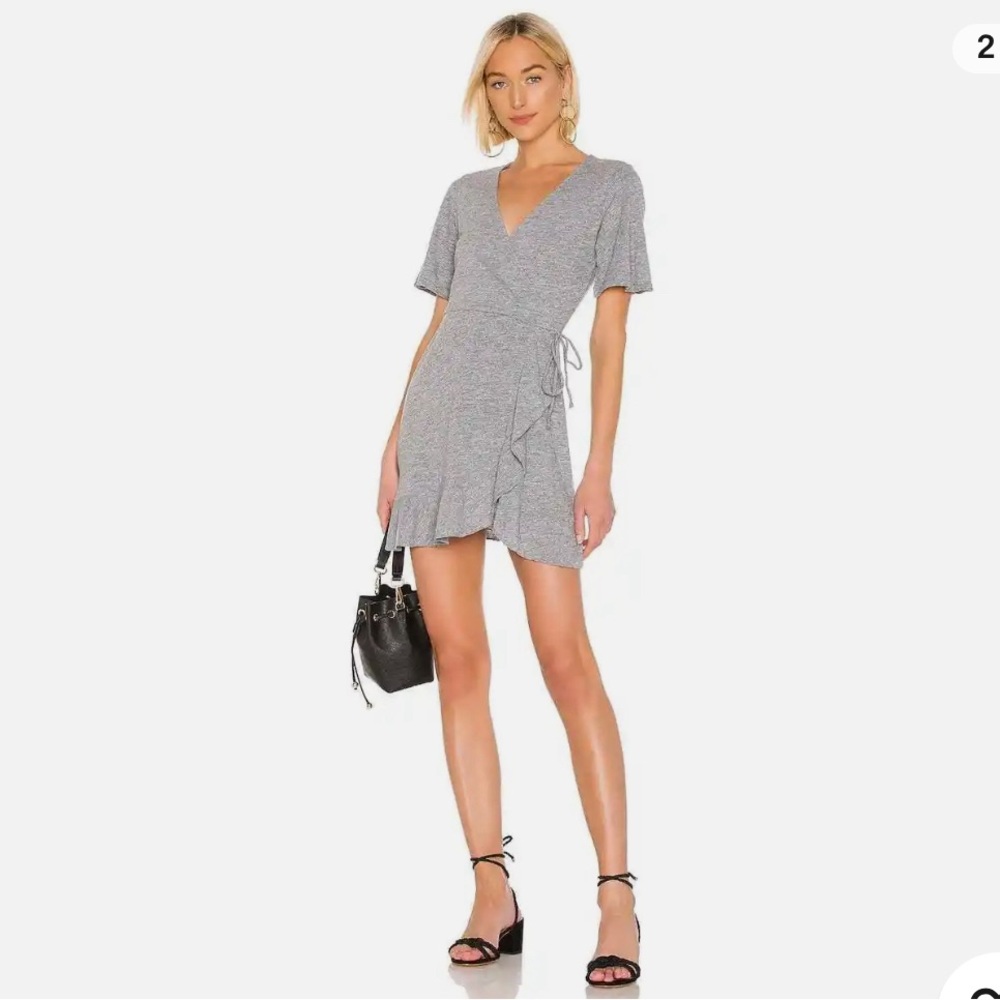 Monrow Ruffled Wrap Mini Dress in Heather Gray